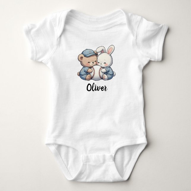 Body Para Bebê Equipe de beisebol do Urso e Coelho Fofo (Frente)