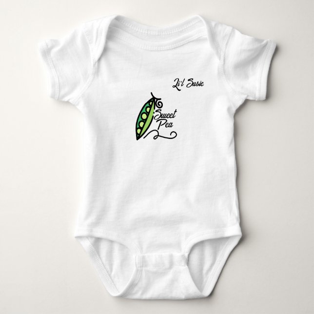 Body Para Bebê "Ervilha doce." com Vagem Personalizável  (Frente)