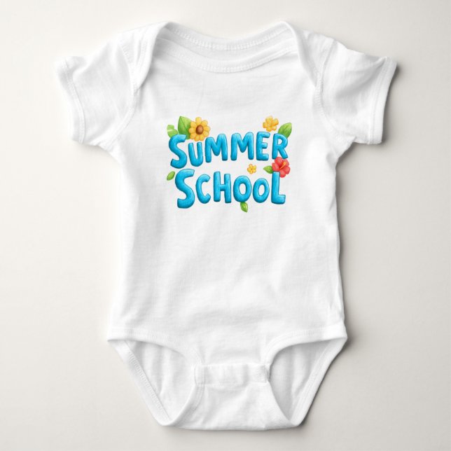 Body Para Bebê Escola de Verão - Texto escolar de Verão com flore (Frente)