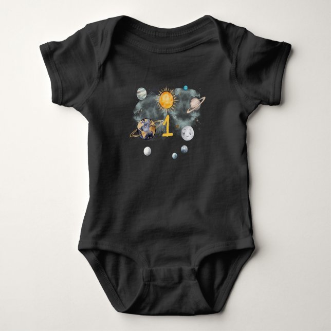 Body Para Bebê Espaço Exterior Aniversário Galáxia Sol Lua Estrel (Frente)