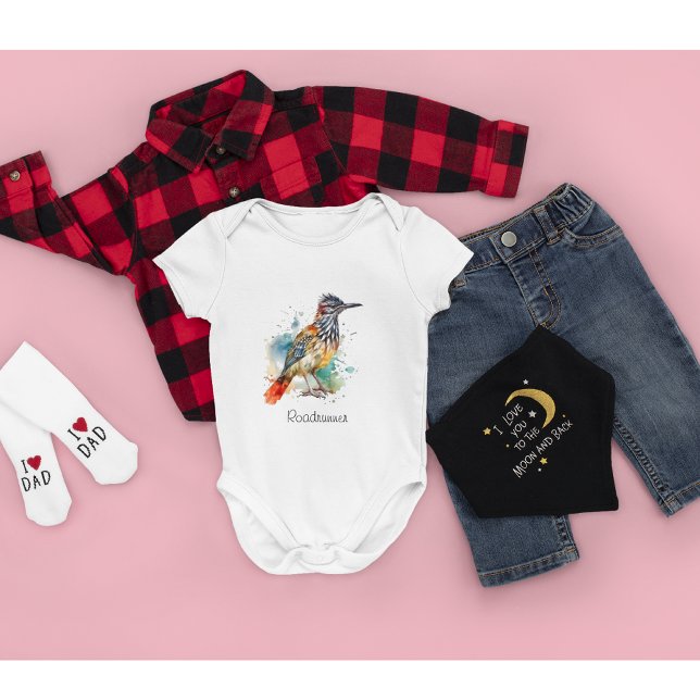 Body Para Bebê Espírito do Deserto, Roadrunner em Aquarela, perso (Criador carregado)