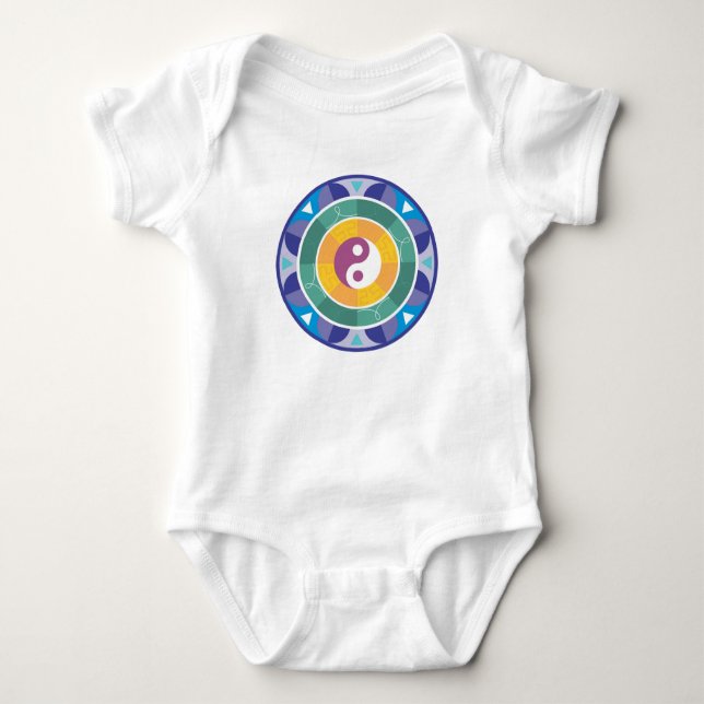 Body Para Bebê Espiritual Mandala Rainbow Cores Chineses Yin Yang (Frente)