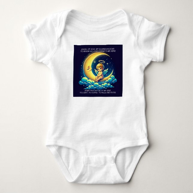 Body Para Bebê Espressionista do Anjo Cónico e Lua (Frente)