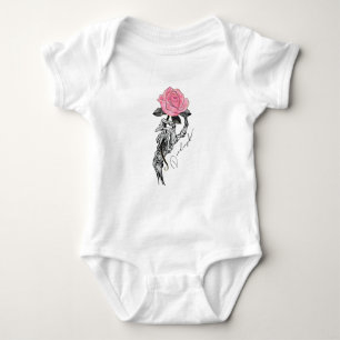 Body Para Bebê Esqueleto Da Mão Do gótico Com Rosa Rosa Rosa   DE
