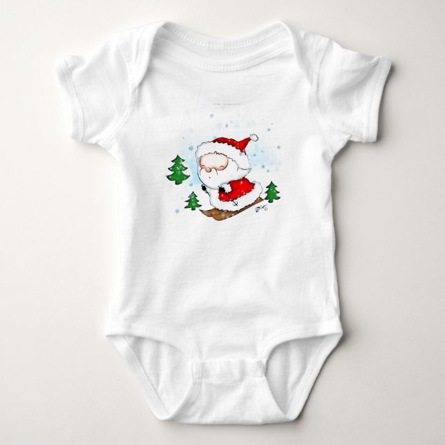 Body Para Bebê Esqui bonito do papai noel do bebê (Frente)