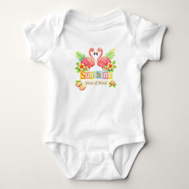 Body Para Bebê Estado de Espírito Ensolarado Flamingo Flores Trop (Frente)