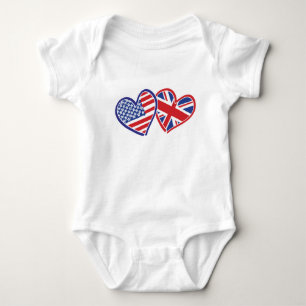 Body Para Bebê Estados Unidos e Reino Unido Flag Hearts