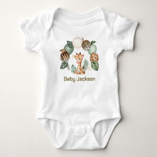 Body Para Bebê Estampa de Animal de Safari Girafa Bebê Fofa