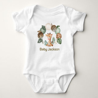 Body Para Bebê Estampa de Animal de Safari Girafa Bebê Fofa
