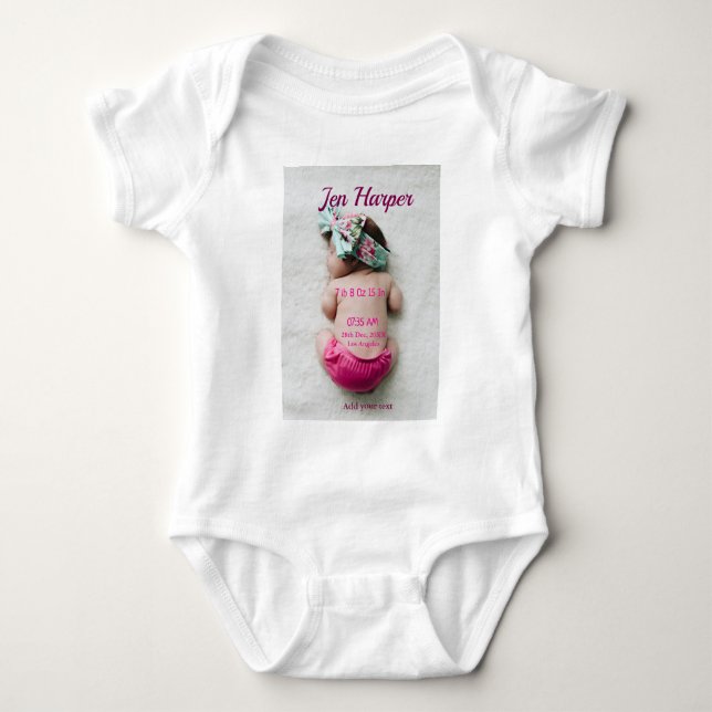 Body Para Bebê Estatísticas de nascimento do bebê adicionam nome  (Frente)