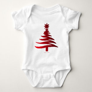 Body Para Bebê Estêncil De Árvore Natal Vermelho