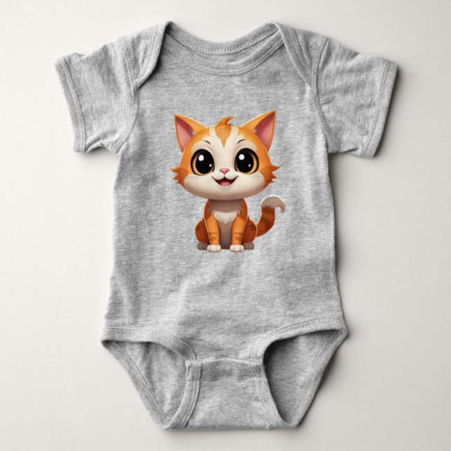 Body Para Bebê Estilo de Cartoon de Gato Laranja Bonito - 89738 (Frente)