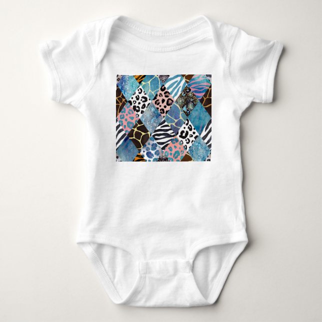 Body Para Bebê Estilo de patch, padrão de colagem de aquarela. (Frente)
