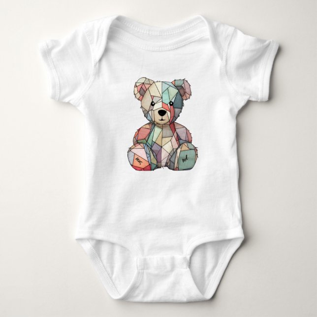 Body Para Bebê Estilo de Patchwork Bear & Heart Motif (Frente)