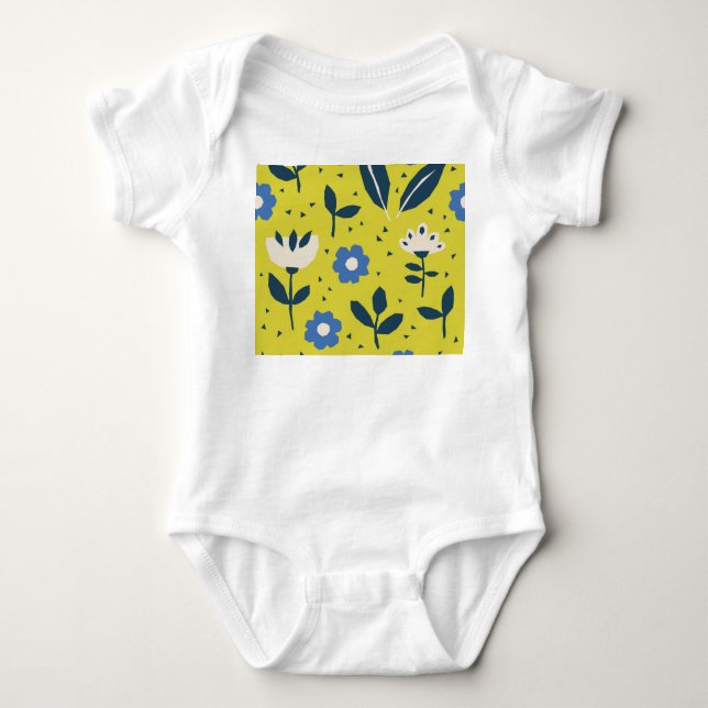 Body Para Bebê Estilo escandinavo, padrão floral uniforme. (Frente)