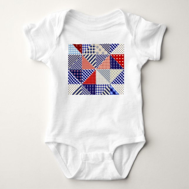 Body Para Bebê Estilo Náutico Triângulo com Patchwork Retroativa (Frente)