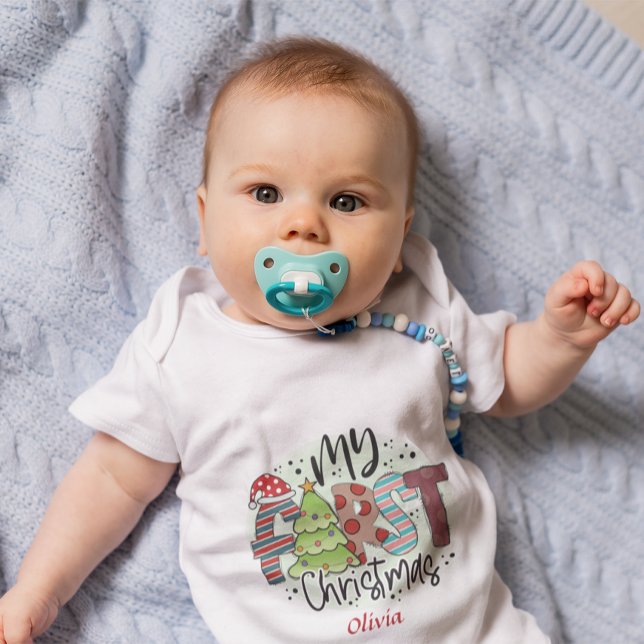 Body Para Bebê Estrela da Primeira Árvore de Natal do Bebê Person (Criador carregado)
