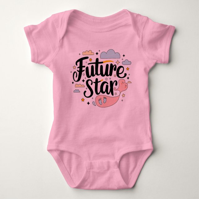 Body Para Bebê Estrela do Futuro - Design de Bump de Bebê Whimsic (Frente)
