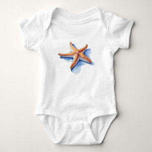 Body Para Bebê Estrela-do-mar e Silhueta Azul