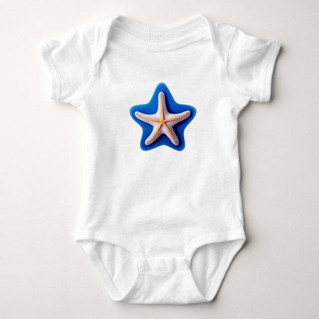 Body Para Bebê Estrela-do-mar laranja em estrela azul (Frente)