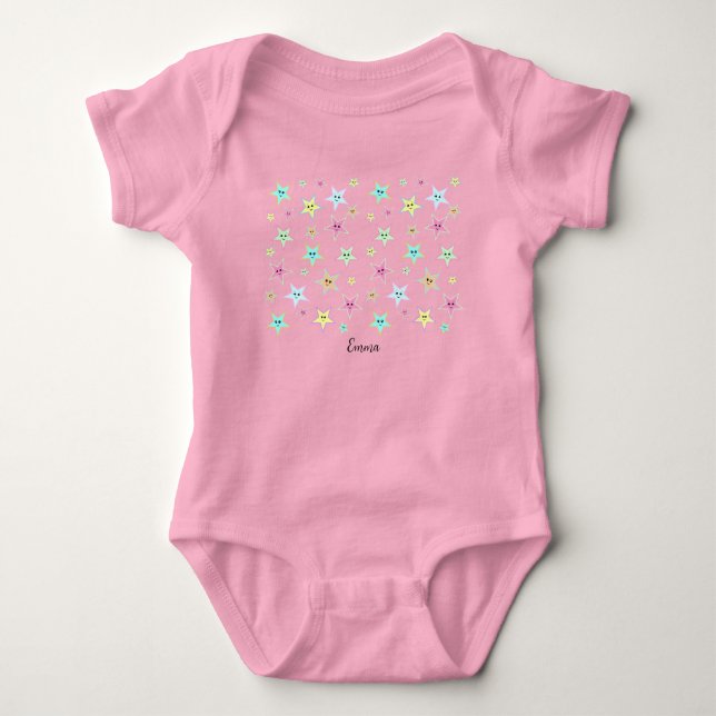 Body Para Bebê Estrelas bonitas com rostos em cores pastosas (Frente)