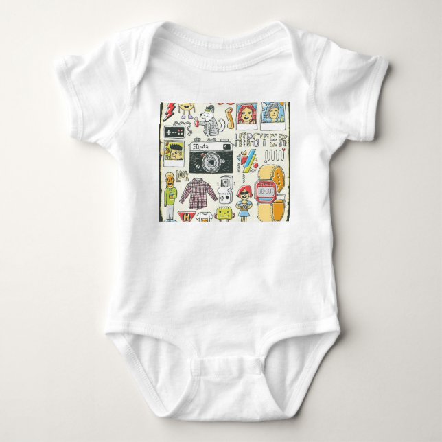 Body Para Bebê Estropo do hipster: conjunto de rabiscos desenhado (Frente)