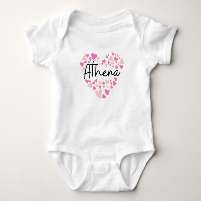 Body Para Bebê Eu amo Athena - corações para Athena (Frente)