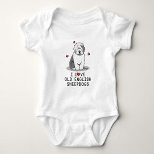 Body Para Bebê Eu Amo Cães-De-Ovelha Inglês (Cinza 1) Fofo OES