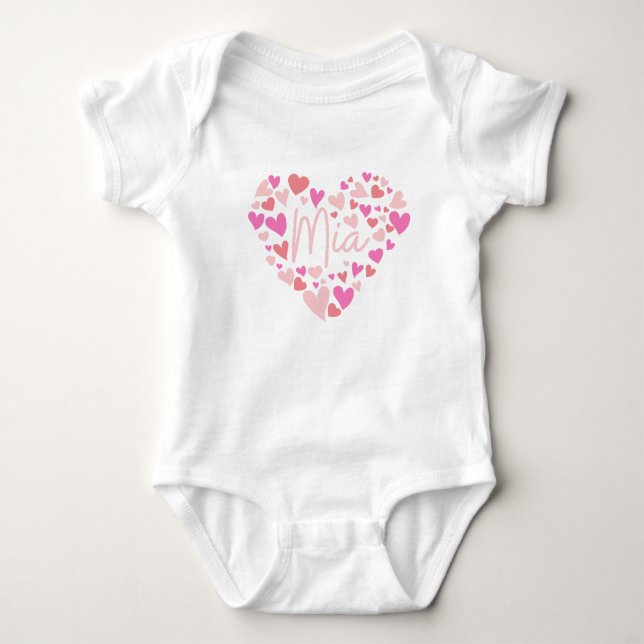 Body Para Bebê Eu amo corações da Mia em rosa (Frente)