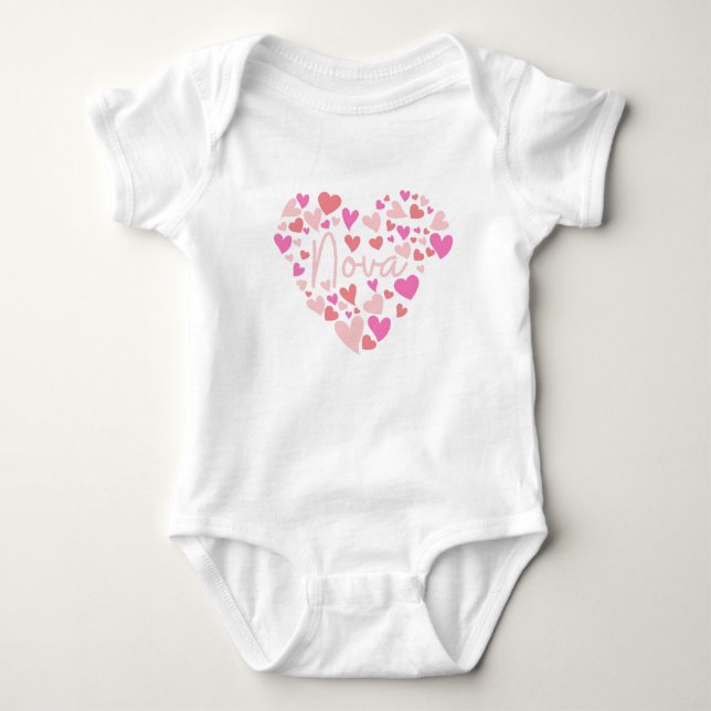 Body Para Bebê Eu amo corações Nova em rosa (Frente)