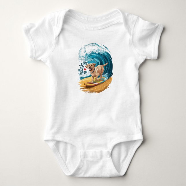 Body Para Bebê Eu Amo Minha Irmã Mais Velha com Labrador Retrieve (Frente)