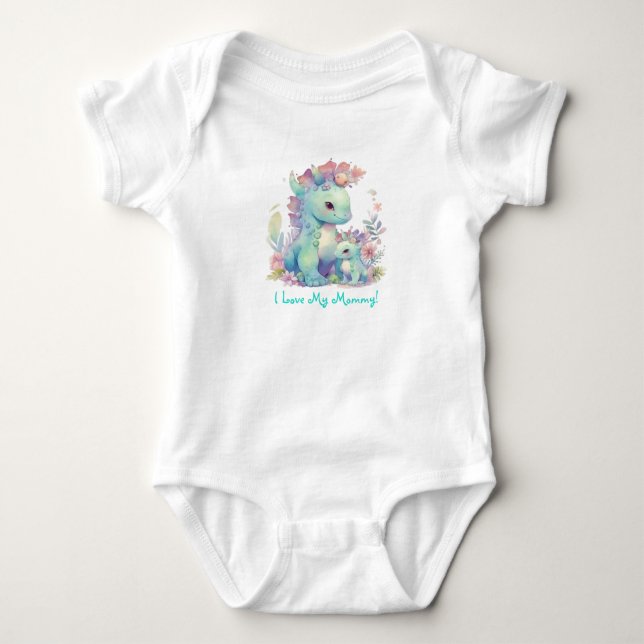 Body Para Bebê Eu Amo Minha Mamãe! Dinossauros com Flores (Frente)