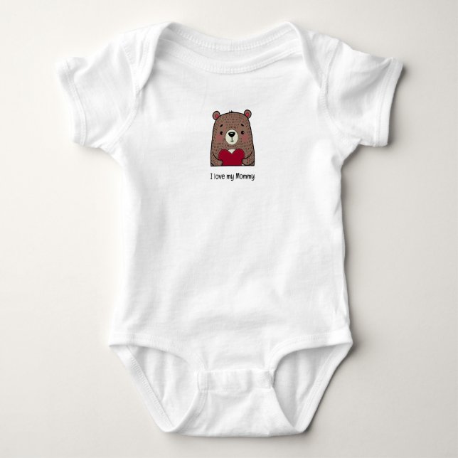 Body Para Bebê Eu Amo Minha Mamãe, Urso Marrom Personalizado (Frente)