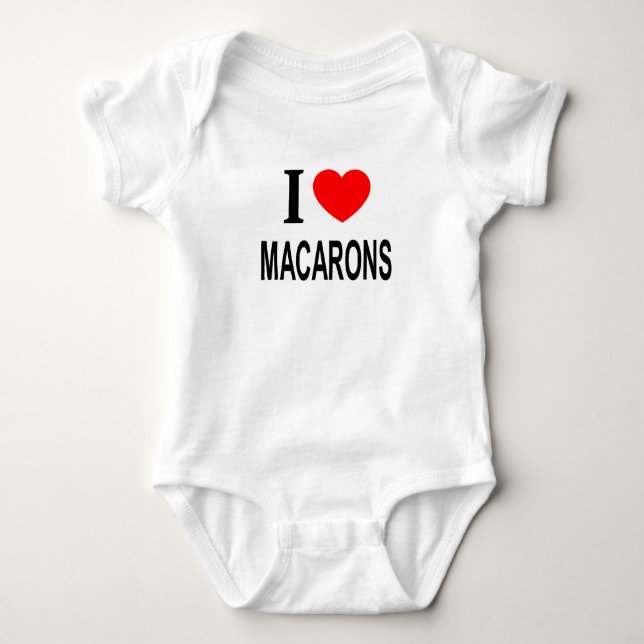 Body Para Bebê Eu ❤️ MACARONS Eu AMO MACARONS Eu ADORO MACARONS (Frente)