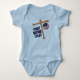 Body Para Bebê Eu rezo antes de jogar Basebal Game