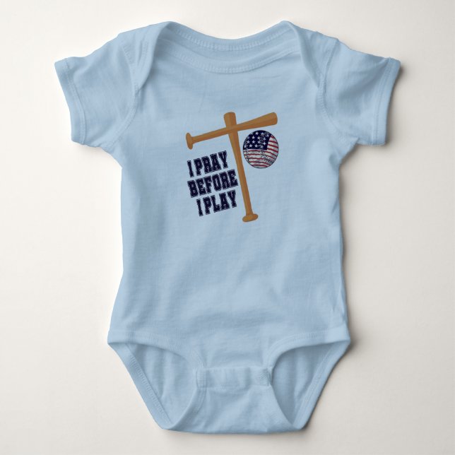 Body Para Bebê Eu rezo antes de jogar Basebal Game (Frente)