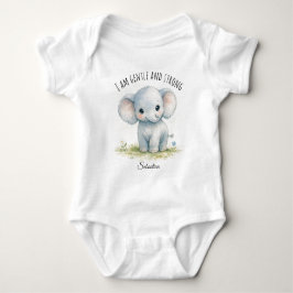 Body Para Bebê “Eu Sou Gentil e Forte" Chuveiro de Bebê de Elefan