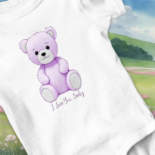 Body Para Bebê Eu Te Amo Bebê Fofinho De Urso Roxo De Roupa (Criador carregado)