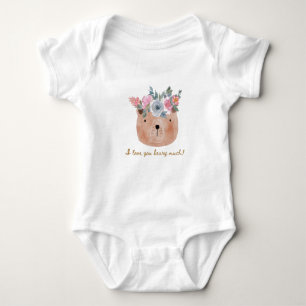 Body Para Bebê Eu te amo muito! Urso com Coroa Floral