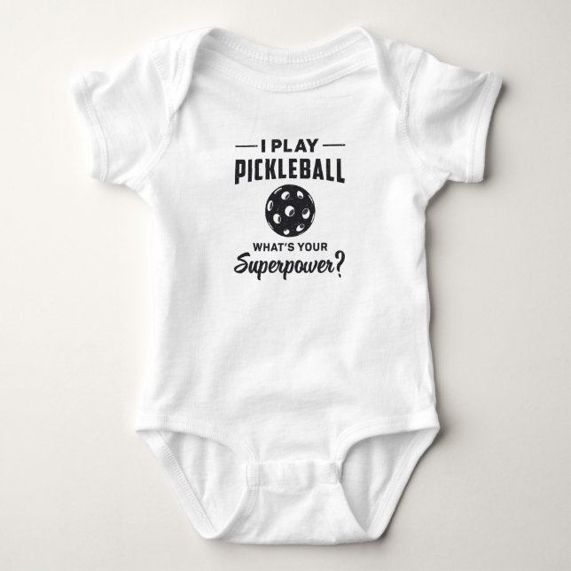 Body Para Bebê Eu toco Pickleball O que é o seu Super Poder Ball  (Frente)