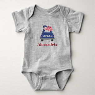 Body Para Bebê EUA Vintage Truck Blue e Red American Flag