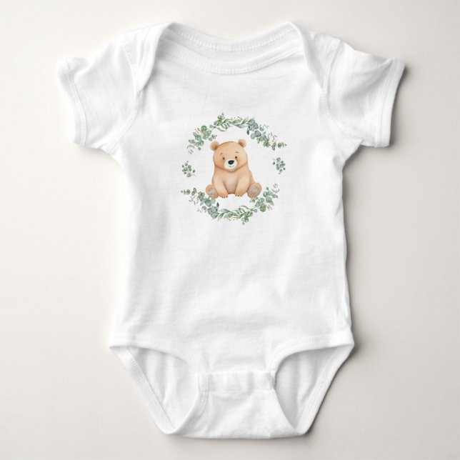 Body Para Bebê Eucalyptus Watercolor Bear (Frente)