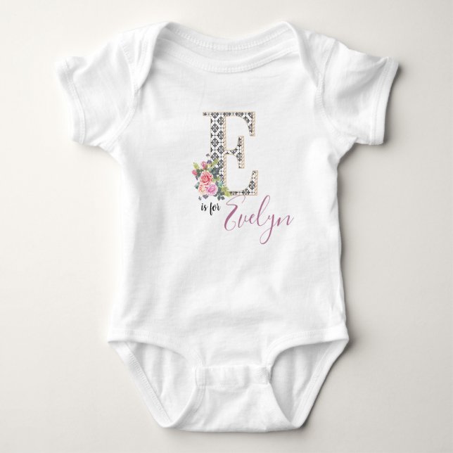 Body Para Bebê Evelyn Name Baby Outfit - Letra Romper Floral Girl (Frente)