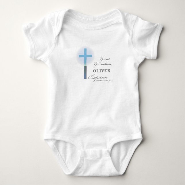 Body Para Bebê Excelente Neto Baptism Blue Lace Personalizado (Frente)