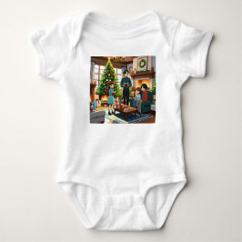 Body Para Bebê Família à volta da lareira no Natal