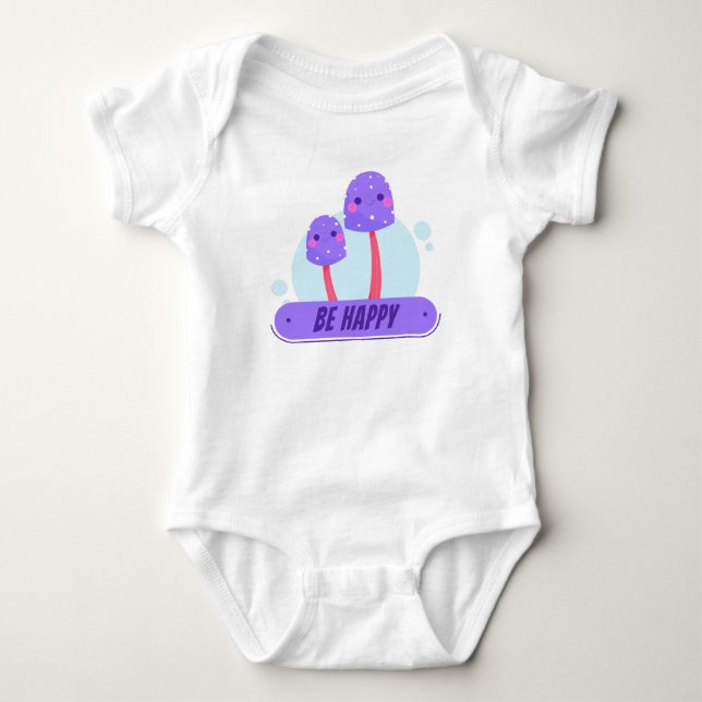 Body Para Bebê Família de Fungos Felizes Roxa (Frente)