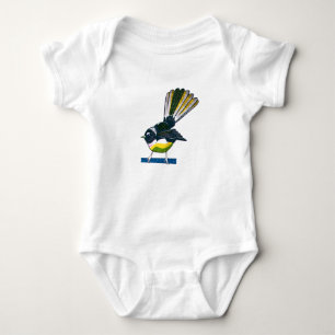 Body Para Bebê Fantail retro NZ bird impressão