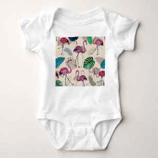 Body Para Bebê Fantasia Tropical: Flamingo Leaf Pattern