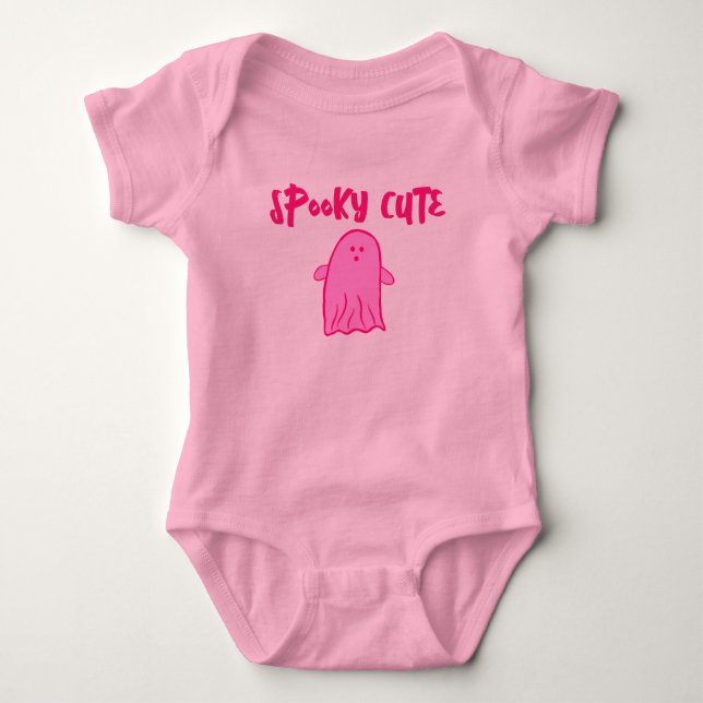 Body Para Bebê Fantasma de Halloween Rosa Fofo e Assustador (Frente)