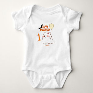 Body Para Bebê Fantasma do 1º Halloween Fofo Segurando Balão Nome